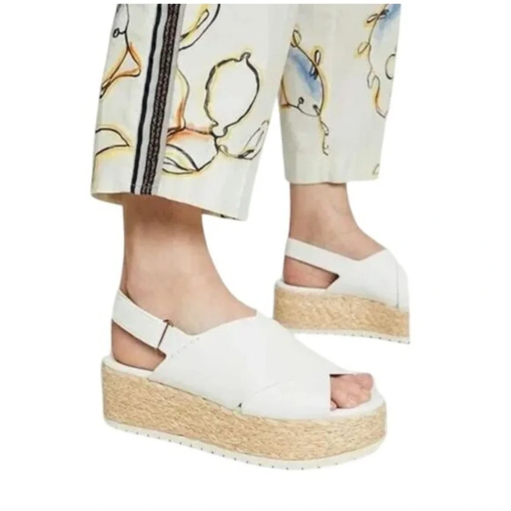 Vince Jesson White Leather Crossover Slingback Espadrille Platform Sandals 9